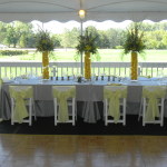Head Table with White Wood Garden Chairs with Sashes