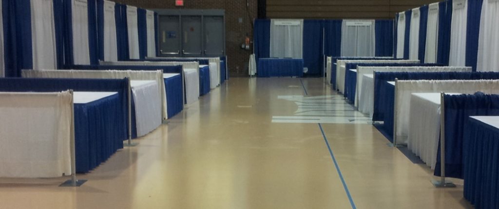trade show booths with pipe and draping ready for trade show rentals