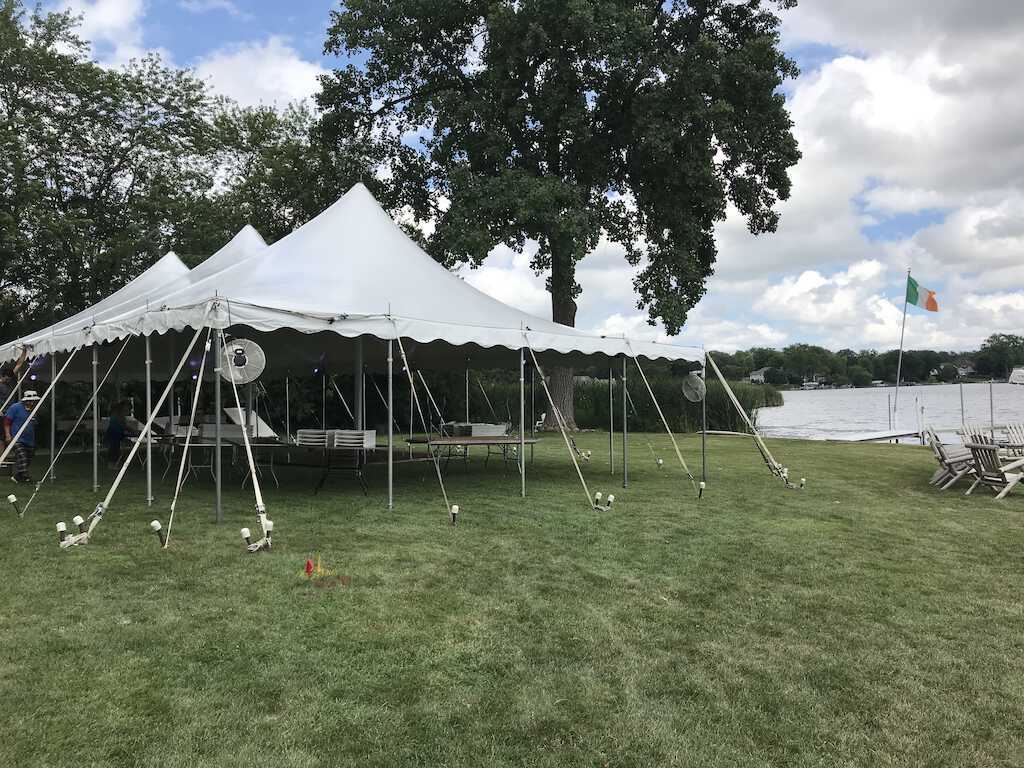 wedding reception tent at lakeside wedding