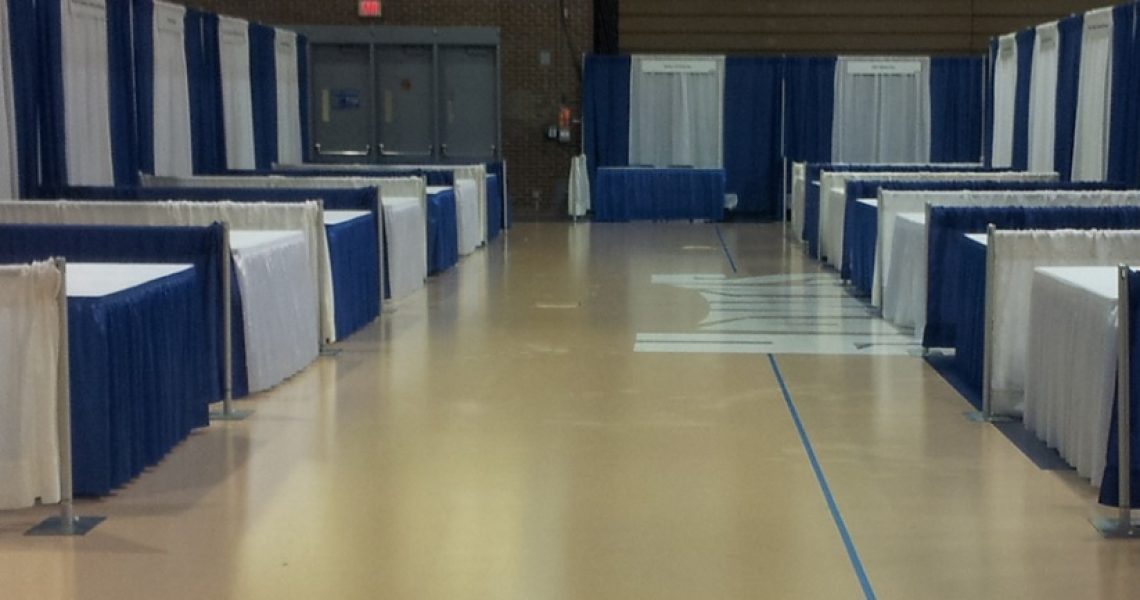 trade show booths with pipe and draping ready for trade show rentals